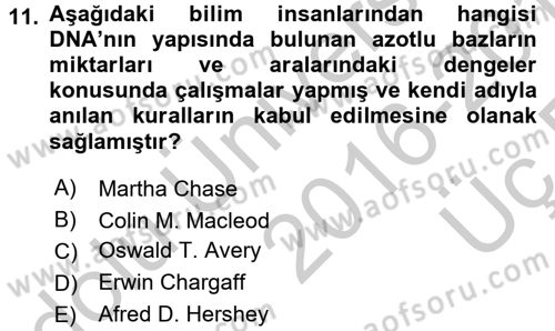 Temel Veteriner Genetik Dersi 2016 - 2017 Yılı 3 Ders Sınav Soruları 11. Soru