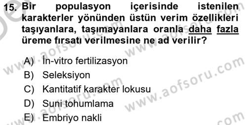 Temel Veteriner Genetik Dersi 2016 - 2017 Yılı 3 Ders Sınav Soruları 15. Soru