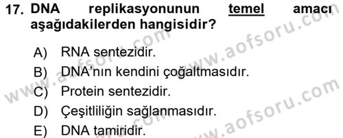 Temel Veteriner Genetik Dersi 2016 - 2017 Yılı 3 Ders Sınav Soruları 17. Soru