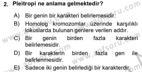 Temel Veteriner Genetik Dersi 2016 - 2017 Yılı 3 Ders Sınav Soruları 2. Soru