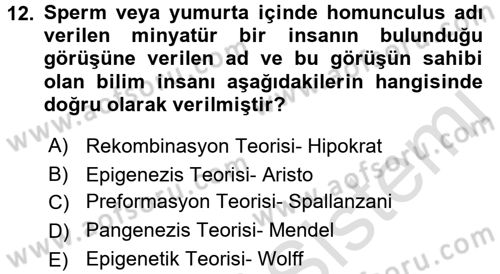 Temel Veteriner Genetik Dersi Ara Sınavı Deneme Sınav Soruları 12. Soru