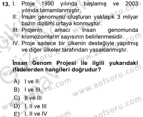 Temel Veteriner Genetik Dersi Ara Sınavı Deneme Sınav Soruları 13. Soru
