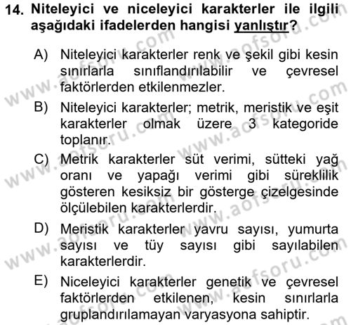 Temel Veteriner Genetik Dersi Ara Sınavı Deneme Sınav Soruları 14. Soru