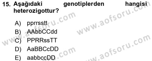 Temel Veteriner Genetik Dersi Ara Sınavı Deneme Sınav Soruları 15. Soru