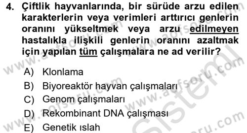 Temel Veteriner Genetik Dersi Ara Sınavı Deneme Sınav Soruları 4. Soru