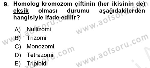 Temel Veteriner Genetik Dersi 2016 - 2017 Yılı (Final) Dönem Sonu Sınav Soruları 9. Soru