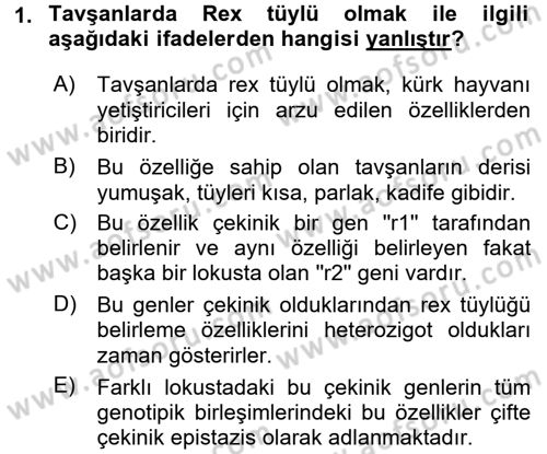Temel Veteriner Genetik Dersi 2017 - 2018 Yılı 3 Ders Sınav Soruları 1. Soru