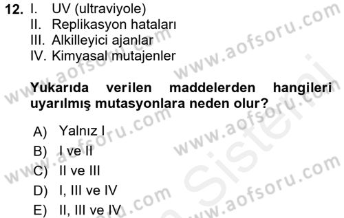 Temel Veteriner Genetik Dersi 2017 - 2018 Yılı 3 Ders Sınav Soruları 12. Soru