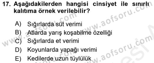 Temel Veteriner Genetik Dersi 2017 - 2018 Yılı 3 Ders Sınav Soruları 17. Soru