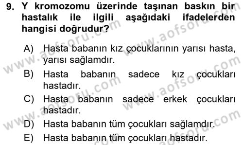 Temel Veteriner Genetik Dersi 2017 - 2018 Yılı 3 Ders Sınav Soruları 9. Soru