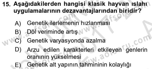 Temel Veteriner Genetik Dersi Ara Sınavı Deneme Sınav Soruları 15. Soru