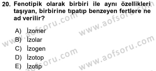 Temel Veteriner Genetik Dersi 2017 - 2018 Yılı (Vize) Ara Sınav Soruları 20. Soru