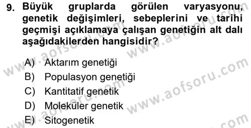 Temel Veteriner Genetik Dersi 2017 - 2018 Yılı (Vize) Ara Sınav Soruları 9. Soru