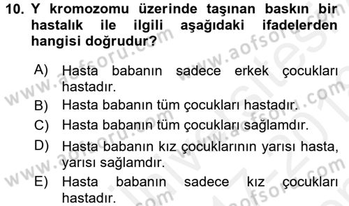 Temel Veteriner Genetik Dersi 2017 - 2018 Yılı (Final) Dönem Sonu Sınav Soruları 10. Soru