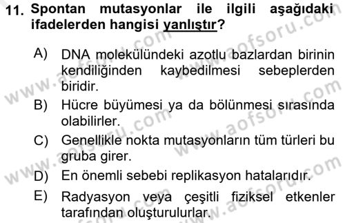 Temel Veteriner Genetik Dersi 2017 - 2018 Yılı (Final) Dönem Sonu Sınav Soruları 11. Soru