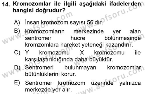 Temel Veteriner Genetik Dersi 2017 - 2018 Yılı (Final) Dönem Sonu Sınav Soruları 14. Soru