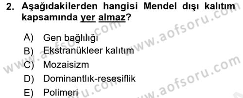 Temel Veteriner Genetik Dersi 2017 - 2018 Yılı (Final) Dönem Sonu Sınav Soruları 2. Soru