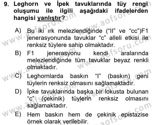 Temel Veteriner Genetik Dersi 2017 - 2018 Yılı (Final) Dönem Sonu Sınav Soruları 9. Soru