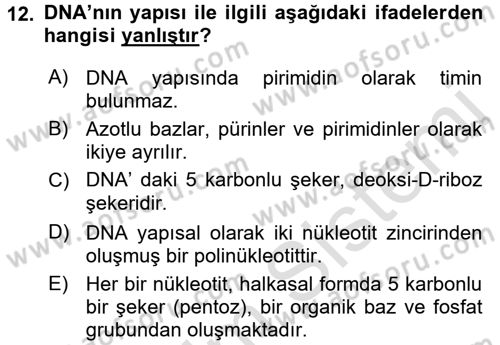 Temel Veteriner Genetik Dersi 2018 - 2019 Yılı 3 Ders Sınav Soruları 12. Soru