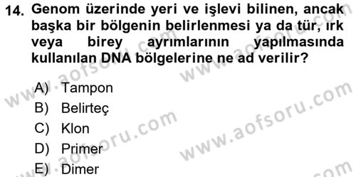 Temel Veteriner Genetik Dersi 2018 - 2019 Yılı 3 Ders Sınav Soruları 14. Soru