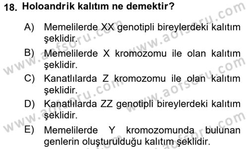 Temel Veteriner Genetik Dersi 2018 - 2019 Yılı 3 Ders Sınav Soruları 18. Soru