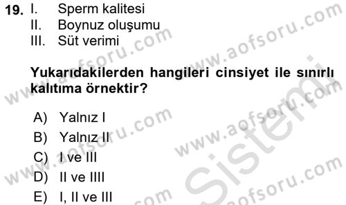 Temel Veteriner Genetik Dersi 2018 - 2019 Yılı 3 Ders Sınav Soruları 19. Soru