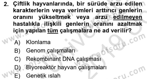 Temel Veteriner Genetik Dersi 2018 - 2019 Yılı 3 Ders Sınav Soruları 2. Soru
