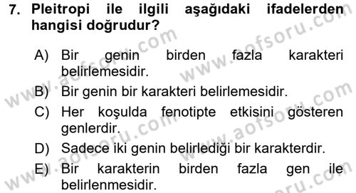 Temel Veteriner Genetik Dersi 2018 - 2019 Yılı 3 Ders Sınav Soruları 7. Soru