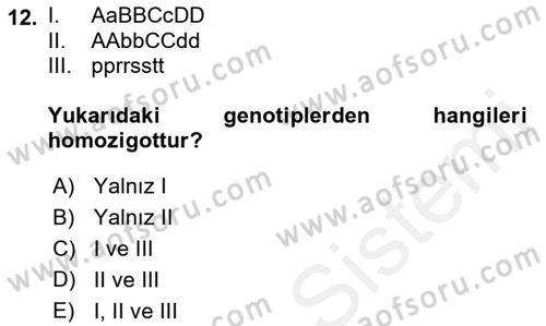 Temel Veteriner Genetik Dersi 2018 - 2019 Yılı (Vize) Ara Sınav Soruları 12. Soru
