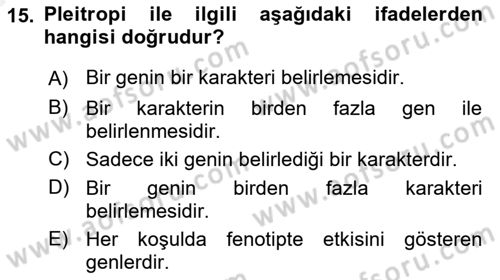 Temel Veteriner Genetik Dersi 2018 - 2019 Yılı (Vize) Ara Sınav Soruları 15. Soru
