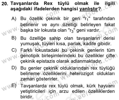 Temel Veteriner Genetik Dersi 2018 - 2019 Yılı (Vize) Ara Sınav Soruları 20. Soru