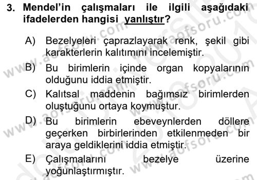 Temel Veteriner Genetik Dersi Ara Sınavı Deneme Sınav Soruları 3. Soru