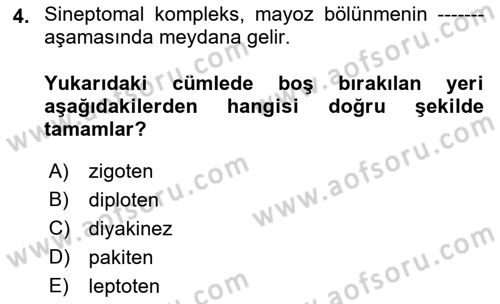 Temel Veteriner Genetik Dersi 2018 - 2019 Yılı (Vize) Ara Sınav Soruları 4. Soru