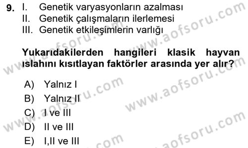 Temel Veteriner Genetik Dersi Ara Sınavı Deneme Sınav Soruları 9. Soru
