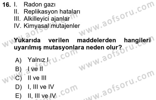 Temel Veteriner Genetik Dersi 2018 - 2019 Yılı (Final) Dönem Sonu Sınav Soruları 16. Soru