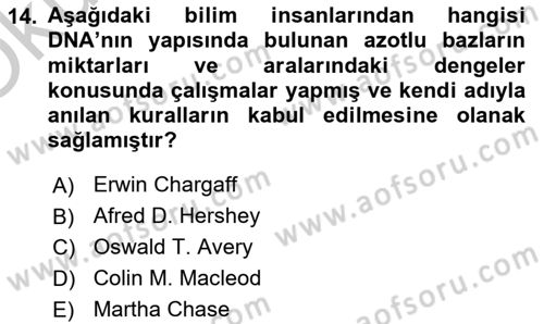 Temel Veteriner Genetik Dersi 2018 - 2019 Yılı Yaz Okulu Sınav Soruları 14. Soru