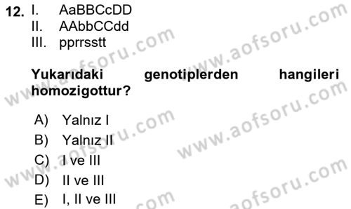 Temel Veteriner Genetik Dersi Ara Sınavı Deneme Sınav Soruları 12. Soru