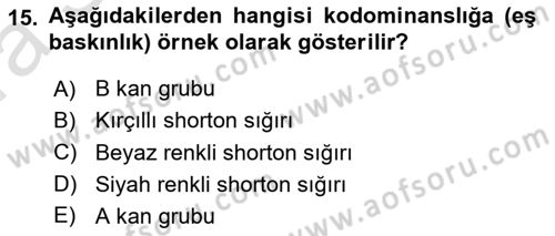 Temel Veteriner Genetik Dersi Ara Sınavı Deneme Sınav Soruları 15. Soru