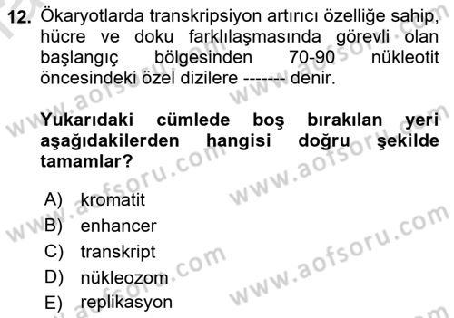 Temel Veteriner Genetik Dersi 2019 - 2020 Yılı (Final) Dönem Sonu Sınav Soruları 12. Soru