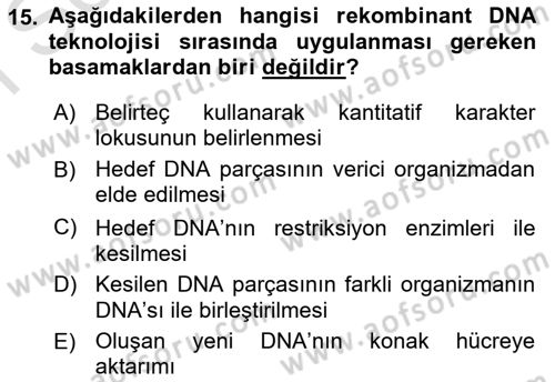 Temel Veteriner Genetik Dersi 2019 - 2020 Yılı (Final) Dönem Sonu Sınav Soruları 15. Soru