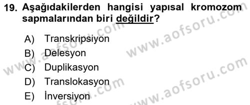 Temel Veteriner Genetik Dersi 2019 - 2020 Yılı (Final) Dönem Sonu Sınav Soruları 19. Soru