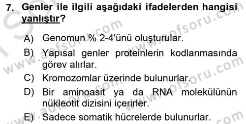 Temel Veteriner Genetik Dersi 2019 - 2020 Yılı (Final) Dönem Sonu Sınav Soruları 7. Soru