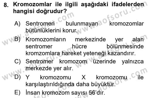 Temel Veteriner Genetik Dersi 2019 - 2020 Yılı (Final) Dönem Sonu Sınav Soruları 8. Soru