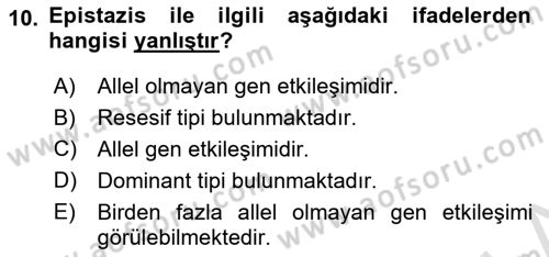 Temel Veteriner Genetik Dersi 2020 - 2021 Yılı Yaz Okulu Sınav Soruları 10. Soru