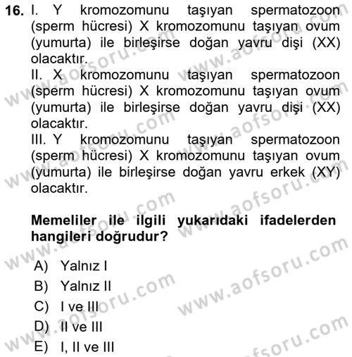 Temel Veteriner Genetik Dersi 2020 - 2021 Yılı Yaz Okulu Sınav Soruları 16. Soru