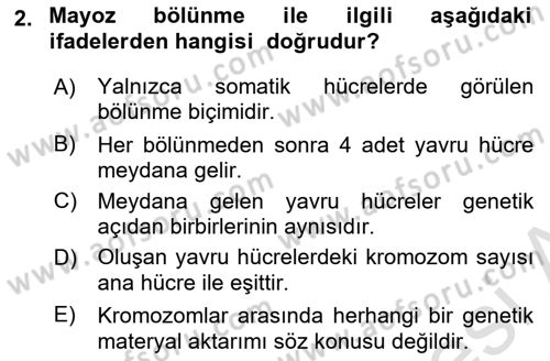 Temel Veteriner Genetik Dersi 2020 - 2021 Yılı Yaz Okulu Sınav Soruları 2. Soru