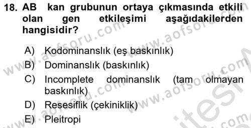 Temel Veteriner Genetik Dersi 2021 - 2022 Yılı (Vize) Ara Sınav Soruları 18. Soru