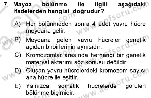 Temel Veteriner Genetik Dersi 2021 - 2022 Yılı (Vize) Ara Sınav Soruları 7. Soru