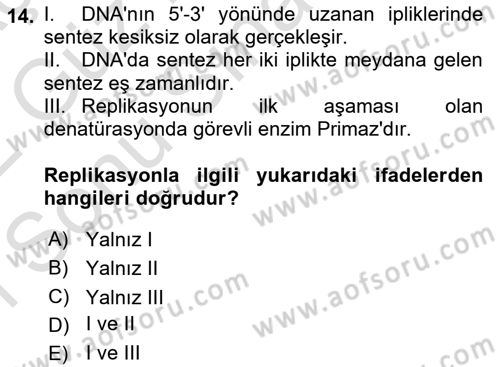 Temel Veteriner Genetik Dersi 2021 - 2022 Yılı (Final) Dönem Sonu Sınavı 14. Soru