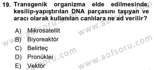 Temel Veteriner Genetik Dersi 2021 - 2022 Yılı (Final) Dönem Sonu Sınav Soruları 19. Soru
